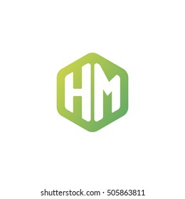Initial letters HM rounded hexagon shape green simple modern logo