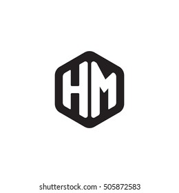 Initial letters HM rounded hexagon shape monogram black simple modern logo