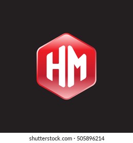 Initial letters HM rounded hexagon shape red modern logo