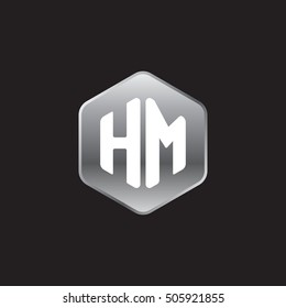 Initial letters HM rounded hexagon shape silver modern logo
