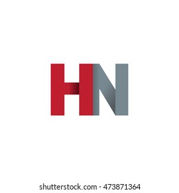 Initial letters HN overlapping fold logo red gray