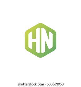 Initial letters HN rounded hexagon shape green simple modern logo