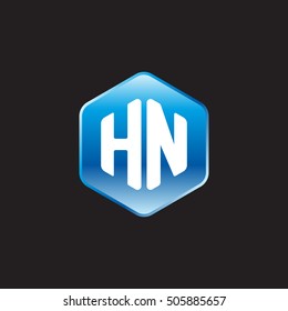 Initial letters HN rounded hexagon shape blue modern logo