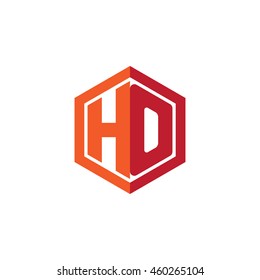 Initial letters HO hexagon shape logo red orange