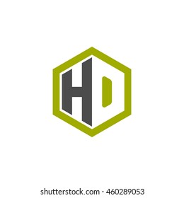 Initial letters HO negative space hexagon shape logo green black gray