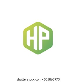 Initial letters HP rounded hexagon shape green simple modern logo