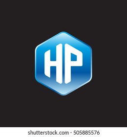 Initial letters HP rounded hexagon shape blue modern logo