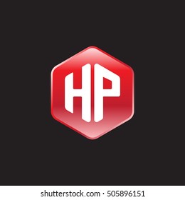 Initial letters HP rounded hexagon shape red modern logo