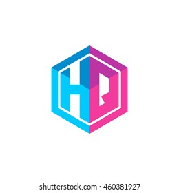 Initial letters HQ hexagon box shape logo blue pink purple