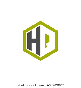 Initial letters HQ negative space hexagon shape logo green black gray