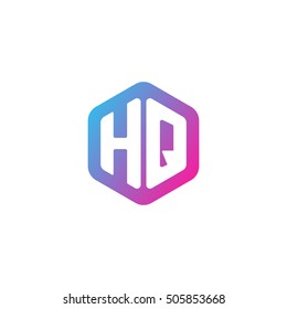 Initial letters HQ rounded hexagon shape blue pink purple simple modern logo