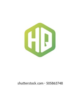 Initial letters HQ rounded hexagon shape green simple modern logo