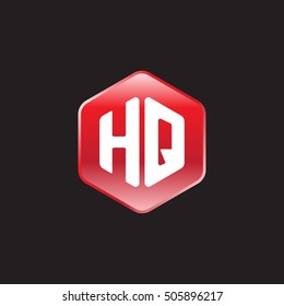 Initial letters HQ rounded hexagon shape red modern logo
