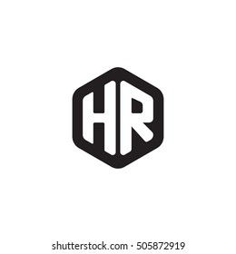 Initial letters HR rounded hexagon shape monogram black simple modern logo