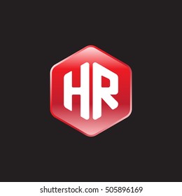 Initial letters HR rounded hexagon shape red modern logo