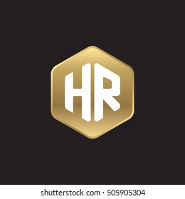 Initial letters HR rounded hexagon shape gold modern logo