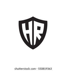 Initial letters HR shield shape black monogram logo