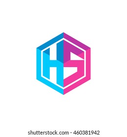 Initial letters HS hexagon box shape logo blue pink purple