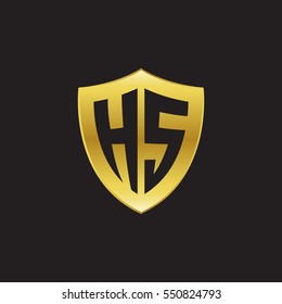 Initial letters HS shield shape gold logo