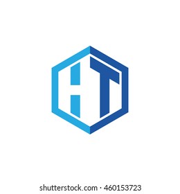 Initial letters HT negative space hexagon shape logo blue