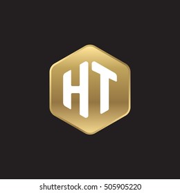 Initial letters HT rounded hexagon shape gold modern logo