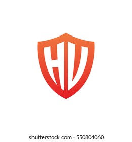 Initial letters HU, HV, shield shape red simple logo