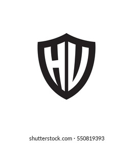 Initial letters HU, HV, shield shape black monogram logo