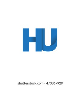 Initial letters HU overlapping fold logo blue