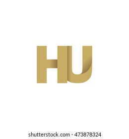 Initial letters HU overlapping fold logo brown gold