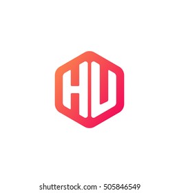 Initial letters HU rounded hexagon shape red orange simple modern logo