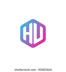 Initial letters HU rounded hexagon shape blue pink purple simple modern logo
