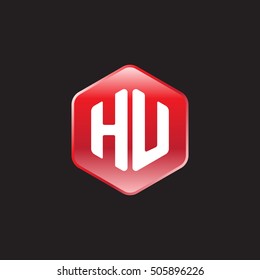 Initial letters HU rounded hexagon shape red modern logo