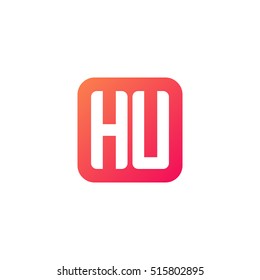 Initial letters HU rounded square shape red orange simple logo