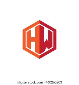 Initial letters HW hexagon shape logo red orange