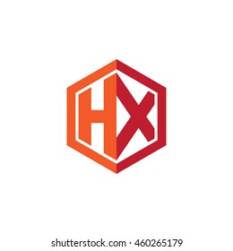 Initial letters HX hexagon shape logo red orange
