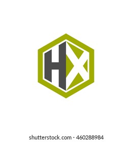 Initial letters HX negative space hexagon shape logo green black gray