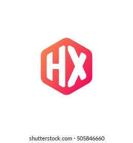 Initial letters HX rounded hexagon shape red orange simple modern logo