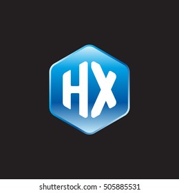 Initial letters HX rounded hexagon shape blue modern logo