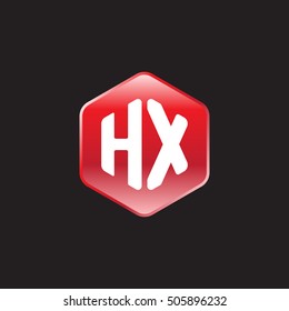 Initial letters HX rounded hexagon shape red modern logo