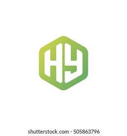 Initial letters HY rounded hexagon shape green simple modern logo
