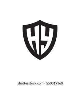 Initial letters HY shield shape black monogram logo
