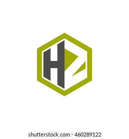 Initial letters HZ negative space hexagon shape logo green black gray