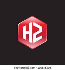 Initial letters HZ rounded hexagon shape red modern logo