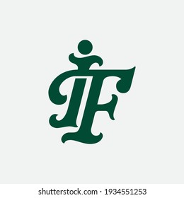 Letras iniciales I, F, IF o FI solapadas, interrelacionadas, logotipo de monograma, color verde sobre fondo blanco