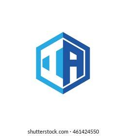 Initial letters IA negative space hexagon shape logo blue