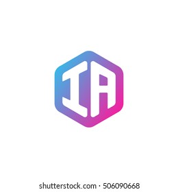 Initial letters IA rounded hexagon shape blue pink purple simple modern logo