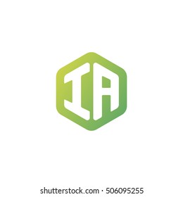 Initial letters IA rounded hexagon shape green simple modern logo