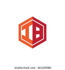 Initial letters IB hexagon shape logo red orange