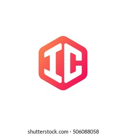 Initial letters IC rounded hexagon shape red orange simple modern logo