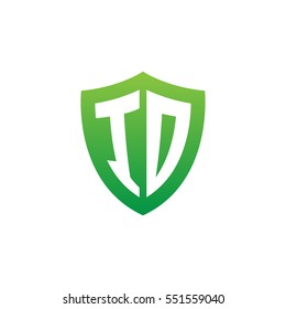 Initial letters ID, IO, shield shape green simple logo